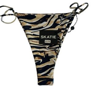 Skatie Kids Tie-Side Swim Bottoms in Black & Tan Animal Print